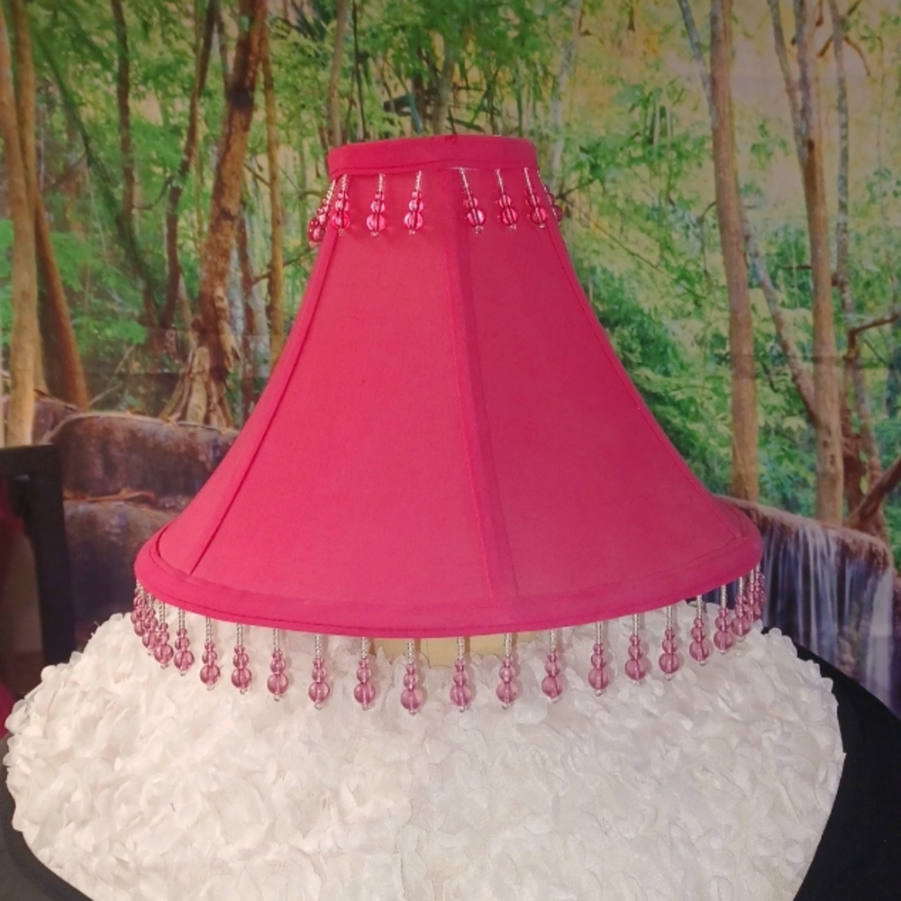 Pink Lamp Shade w/Pink Dangling Beads